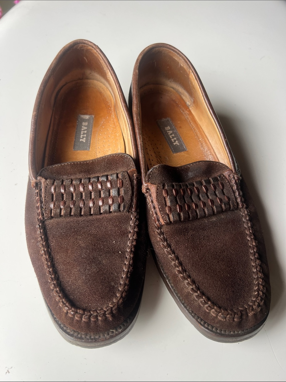 Bally Brown Woven Suede Slip-On Loafers